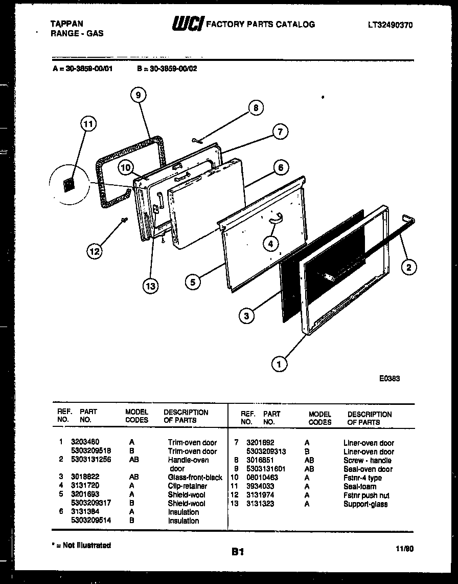 Tappan 30-3859-00-01 door parts diagram
