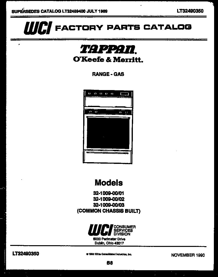Tappan 32-1009-23-01 cover page diagram