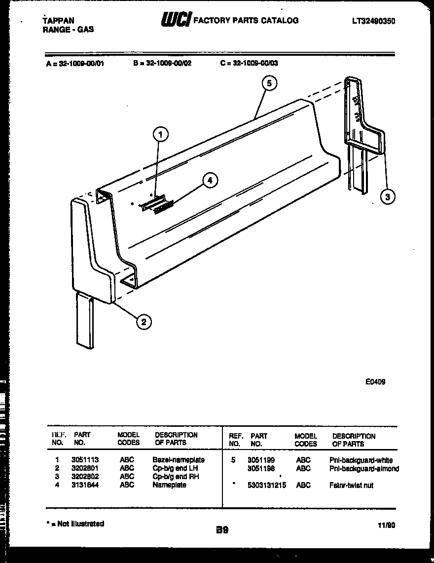 Tappan 32-1009-23-01 backguard diagram