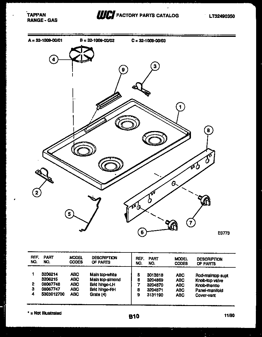 Tappan 32-1009-23-01 cooktop parts diagram
