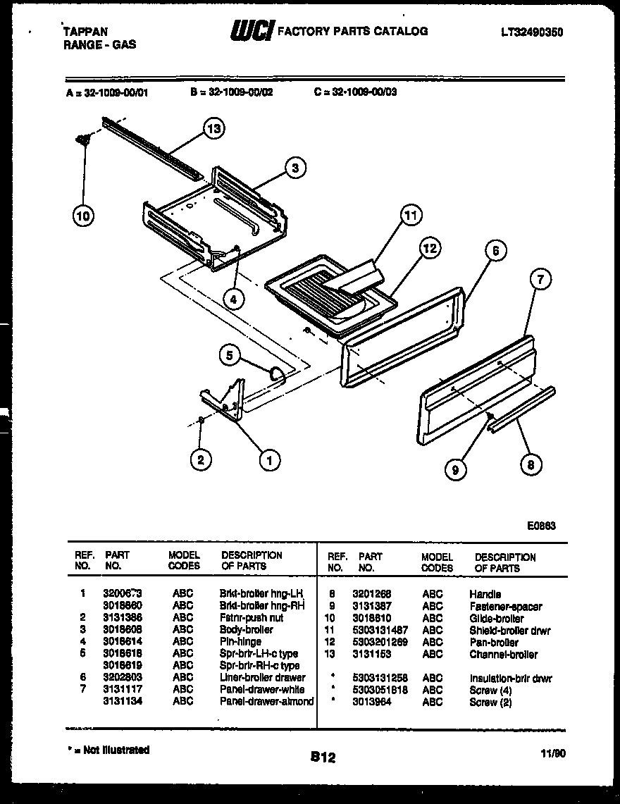 Tappan 32-1009-23-01 broiler drawer parts diagram