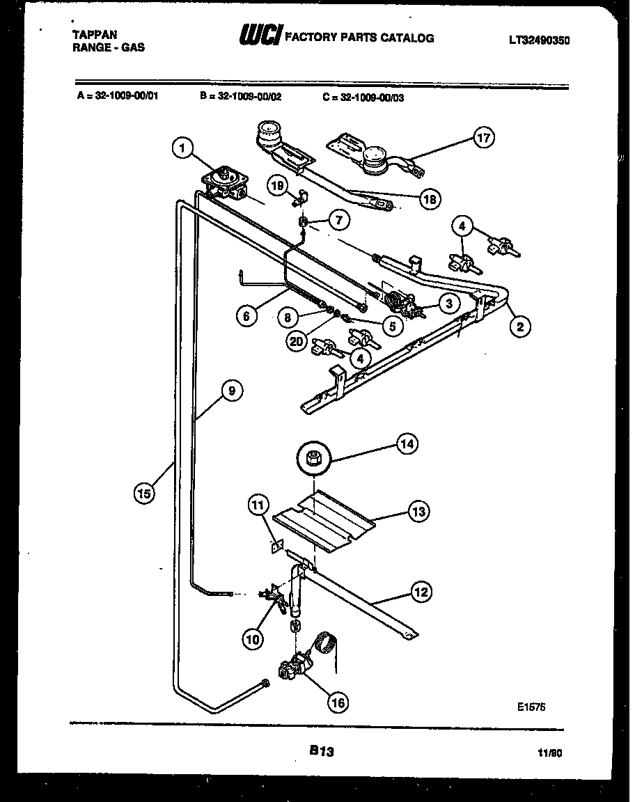 Tappan 32-1009-23-01 burner parts diagram