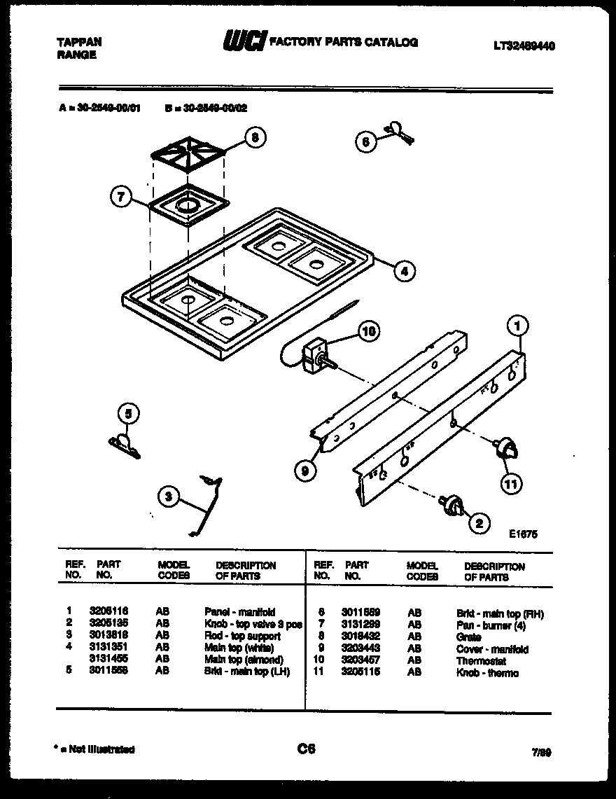 Tappan 30-2549-00-02 cooktop parts diagram
