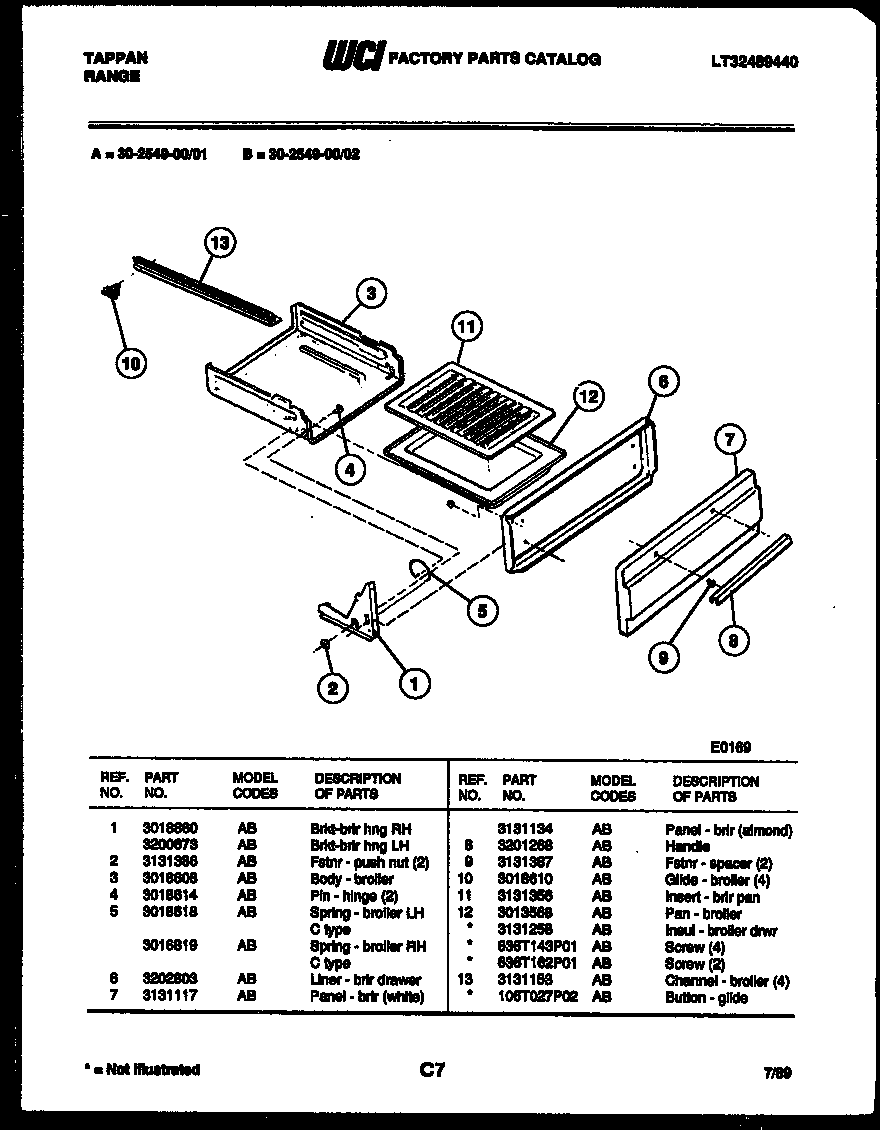 Tappan 30-2549-00-02 broiler drawer parts diagram