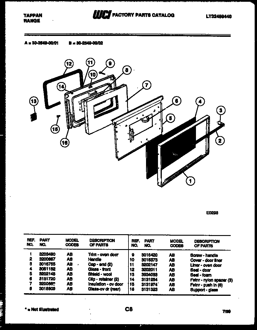 Tappan 30-2549-00-02 door parts diagram