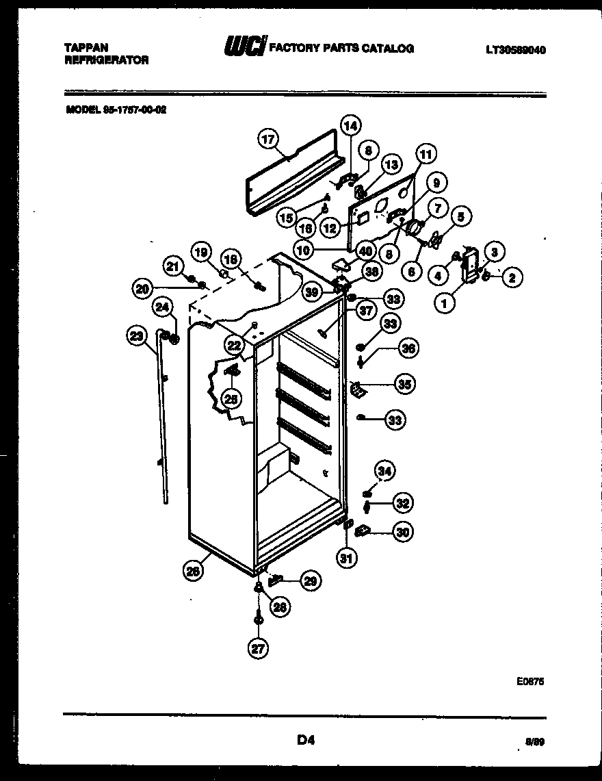 Tappan 95-1757-66-02 cabinet parts diagram