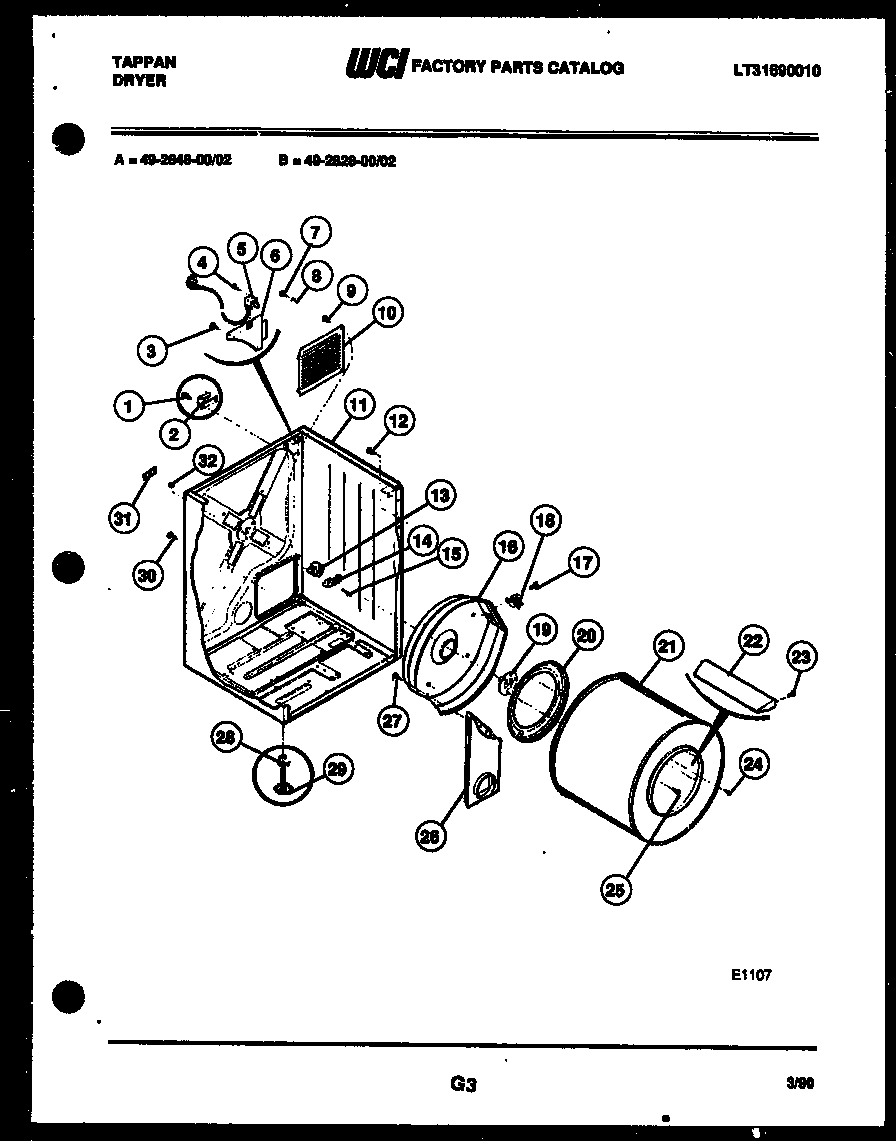 Tappan 49-2848-00-02 cabinet and component parts diagram