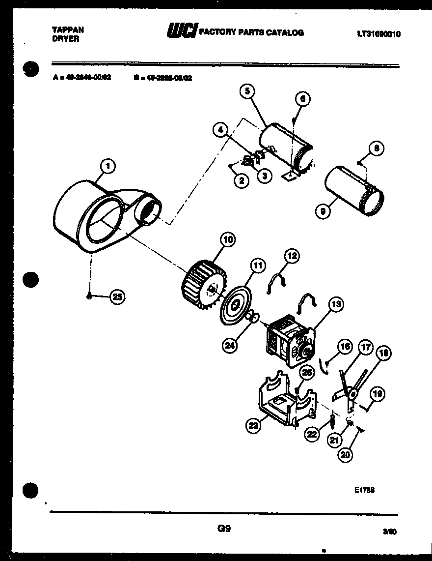 Tappan 49-2848-00-02 motor and blower parts diagram
