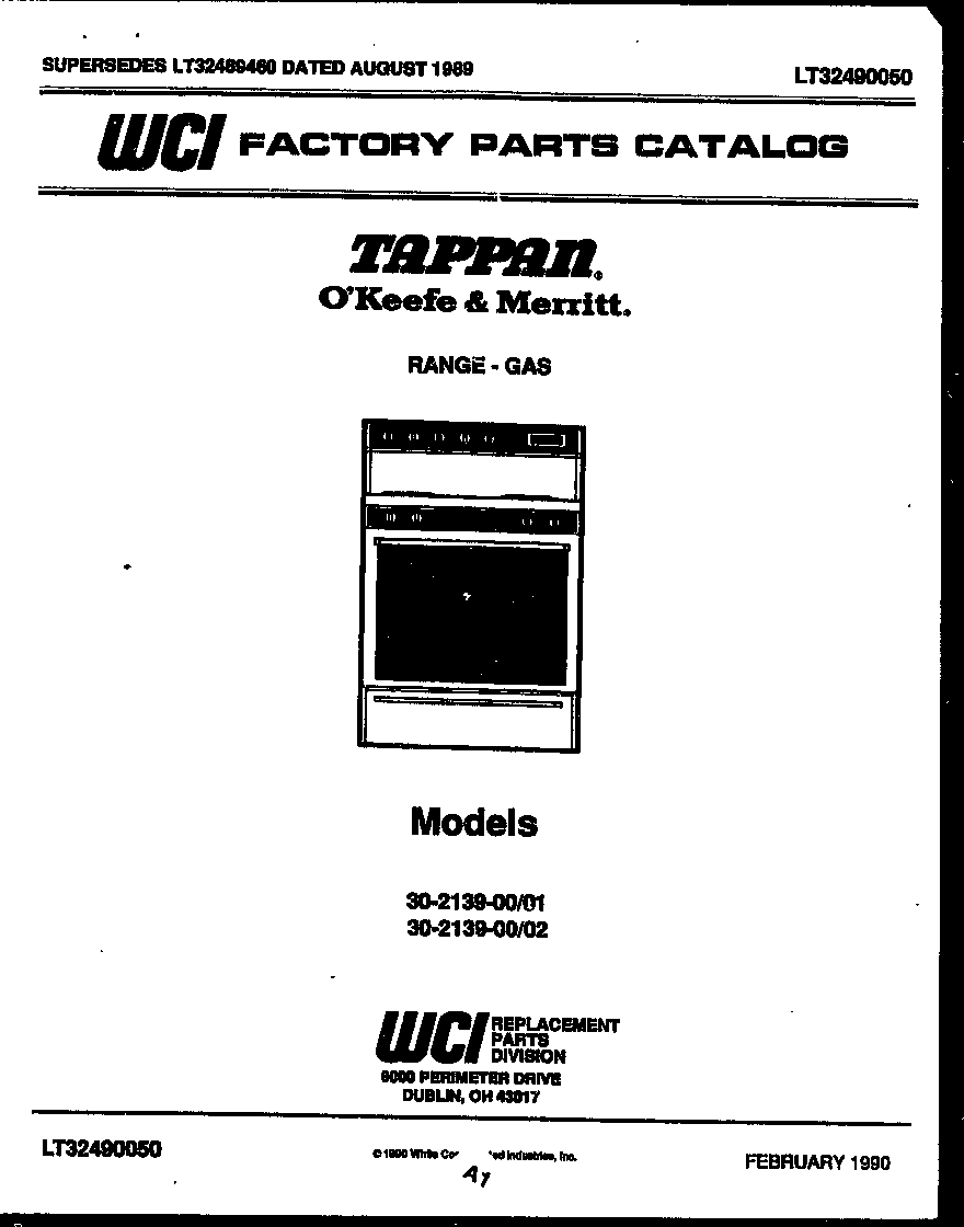Tappan 30-2139-00-02 cover page diagram