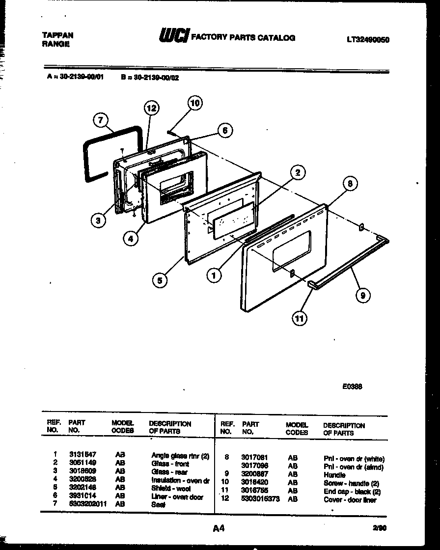 Tappan 30-2139-00-02 door parts diagram