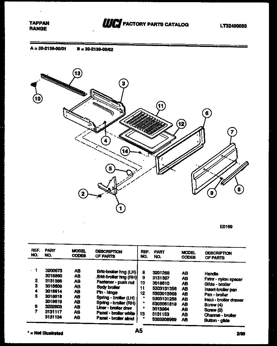 Tappan 30-2139-00-02 broiler drawer parts diagram