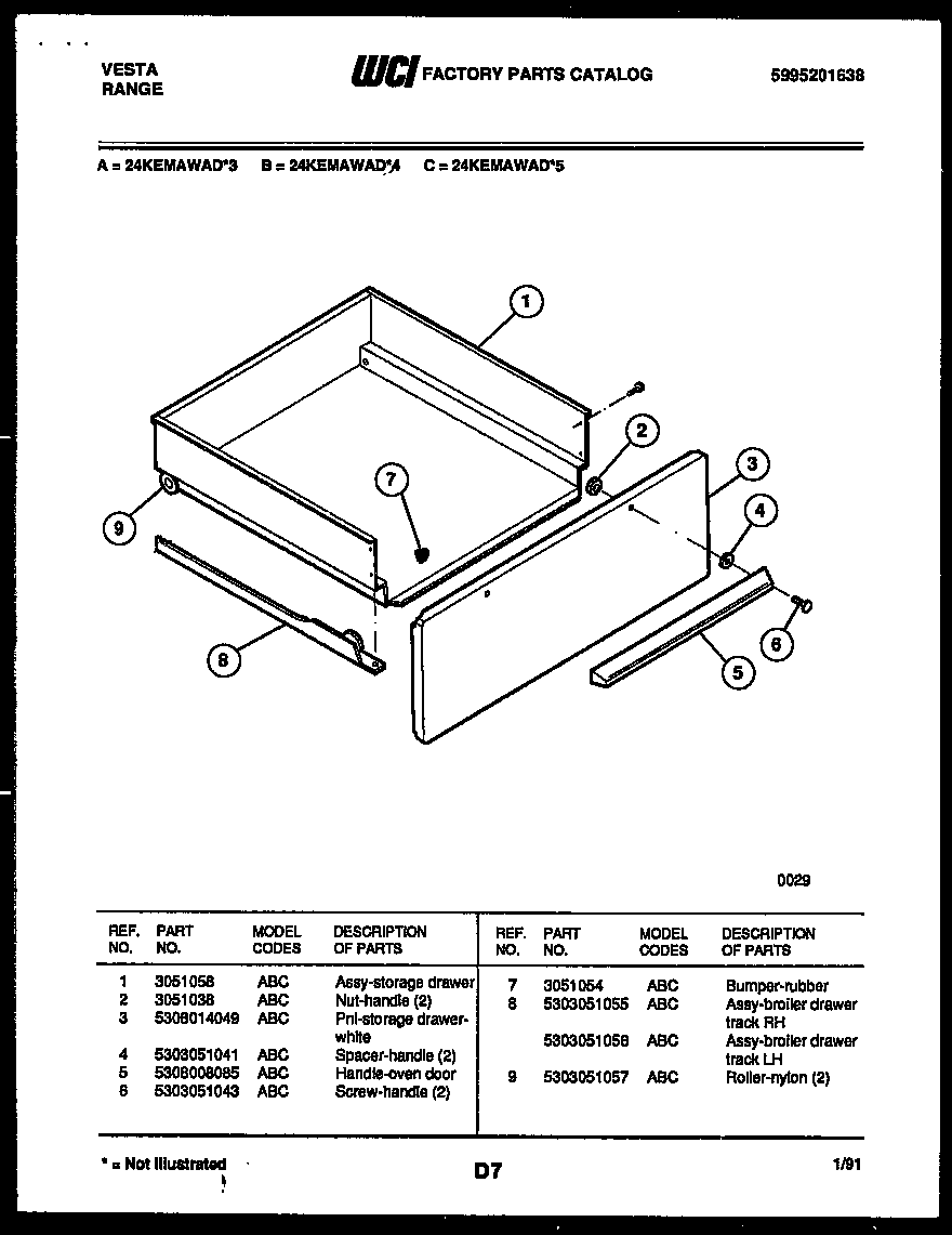 Tappan 24KEMAWAD5 drawer parts diagram