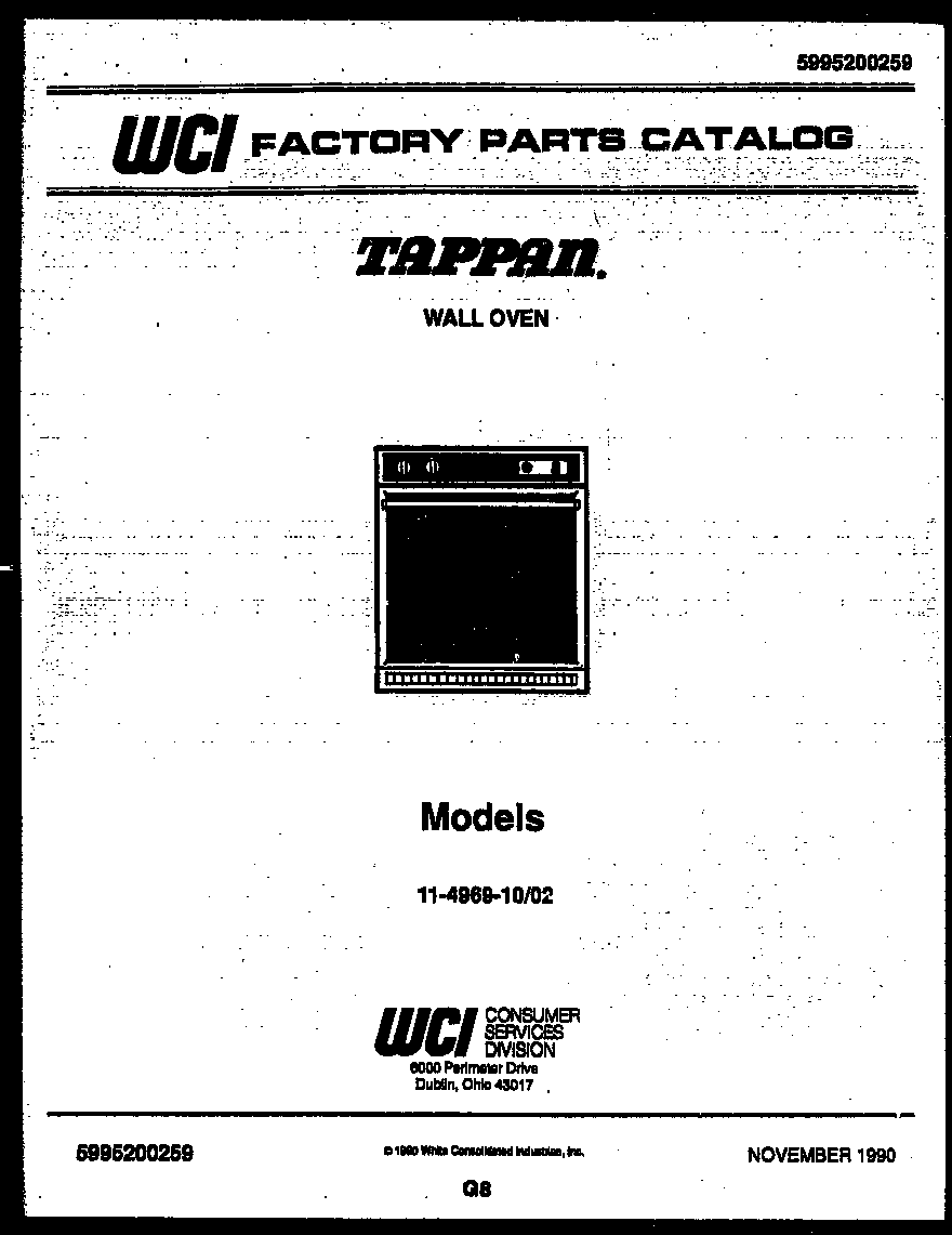 Tappan 11-4969-00-02 cover page- text only diagram