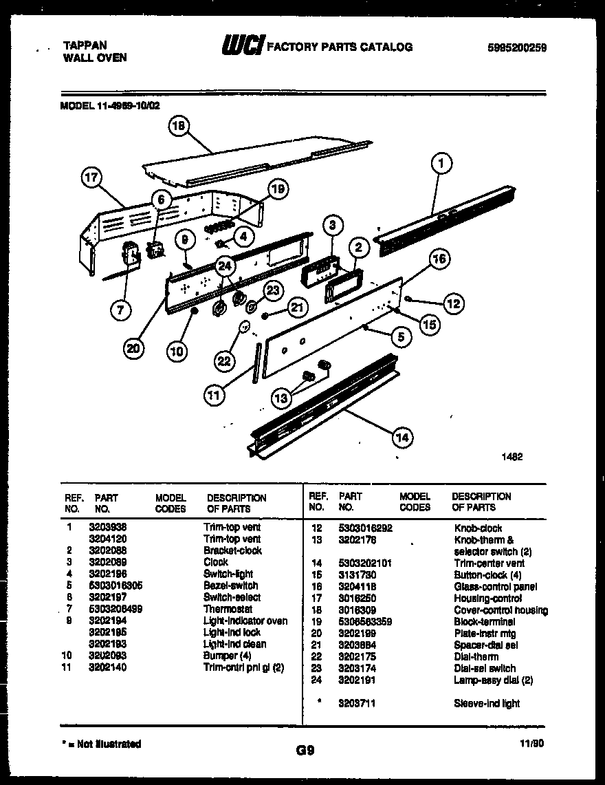 Tappan 11-4969-00-02 control panel diagram