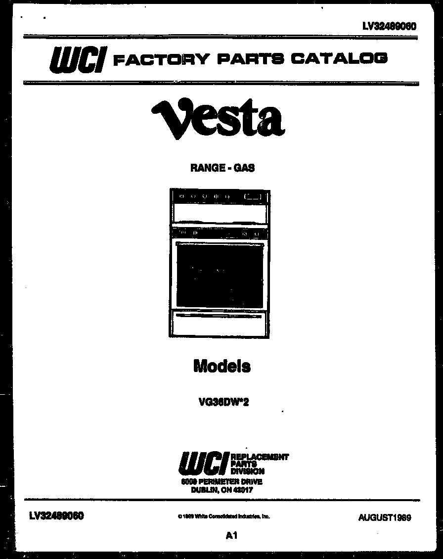 Tappan VG36DW2 cover page diagram