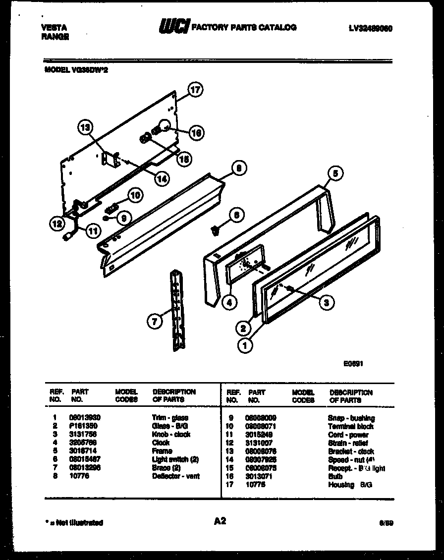 Tappan VG36DW2 backguard diagram