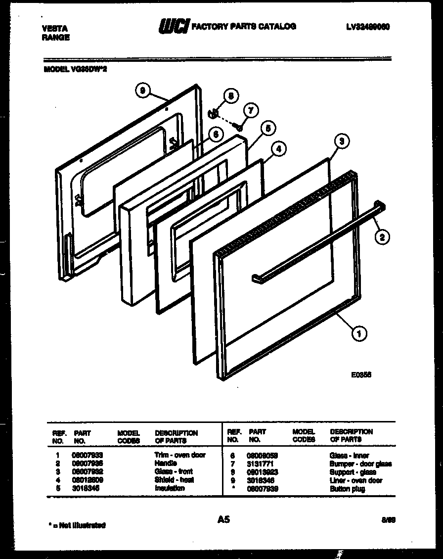 Tappan VG36DW2 door parts diagram