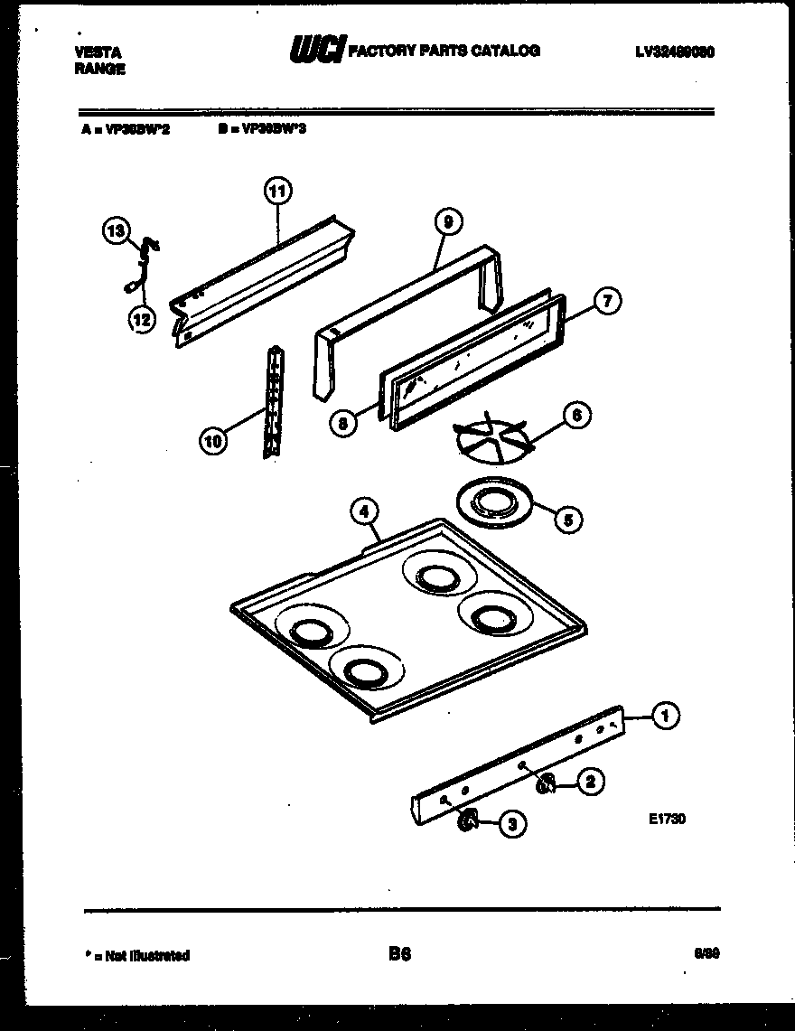 Tappan VP30BW3 backguard and cooktop parts diagram