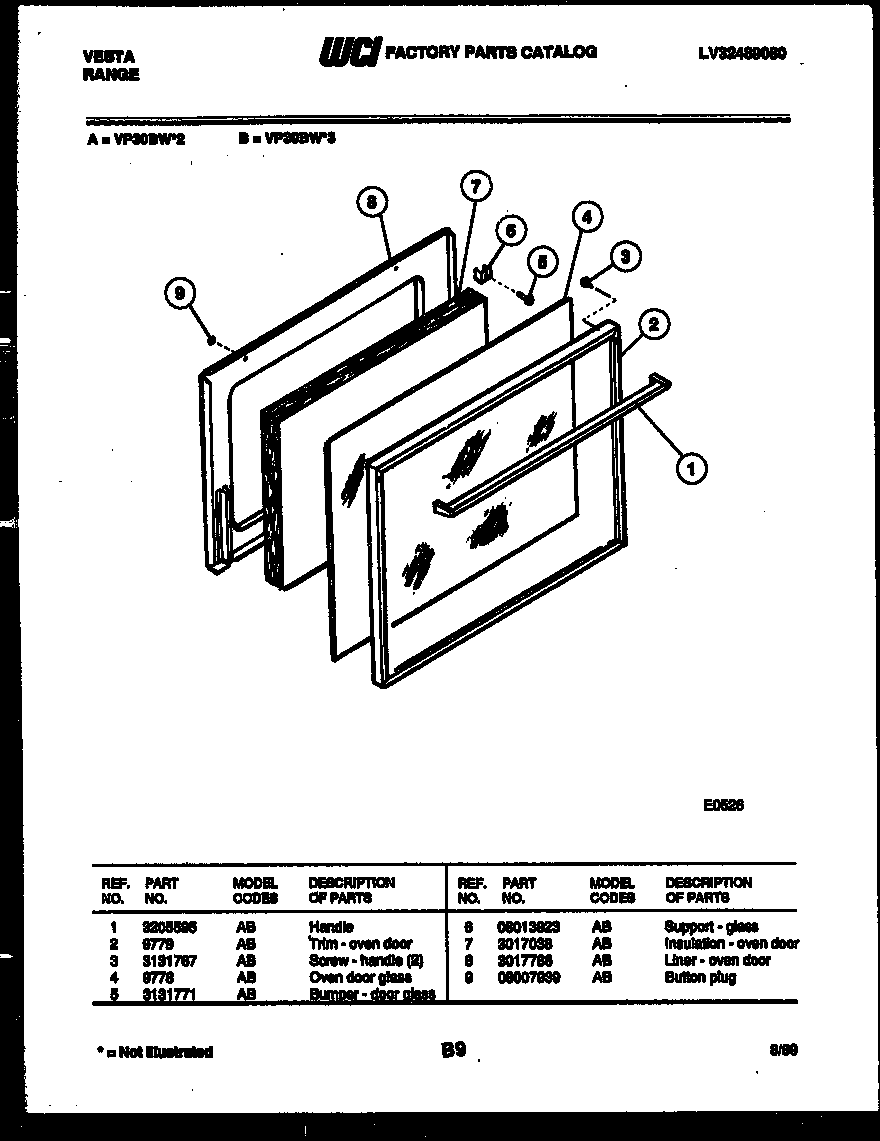 Tappan VP30BW3 door parts diagram