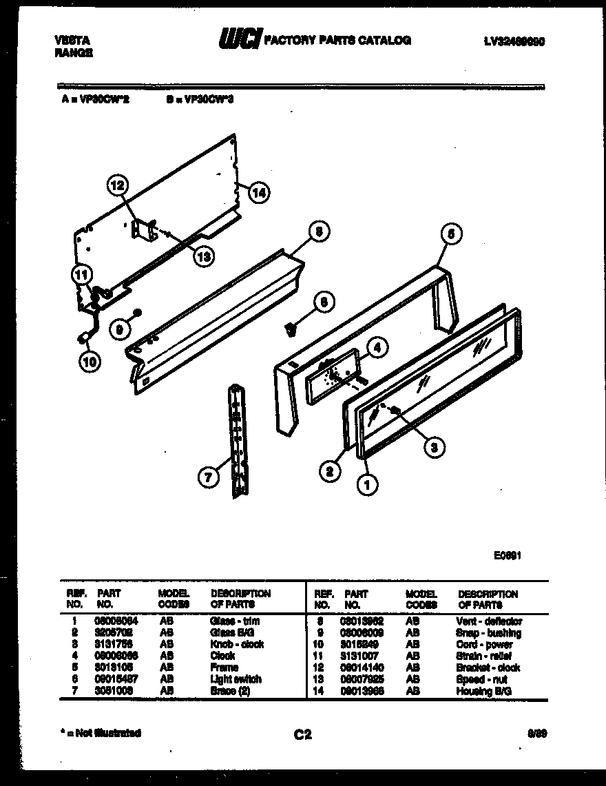 Tappan VP30CW2 backguard diagram