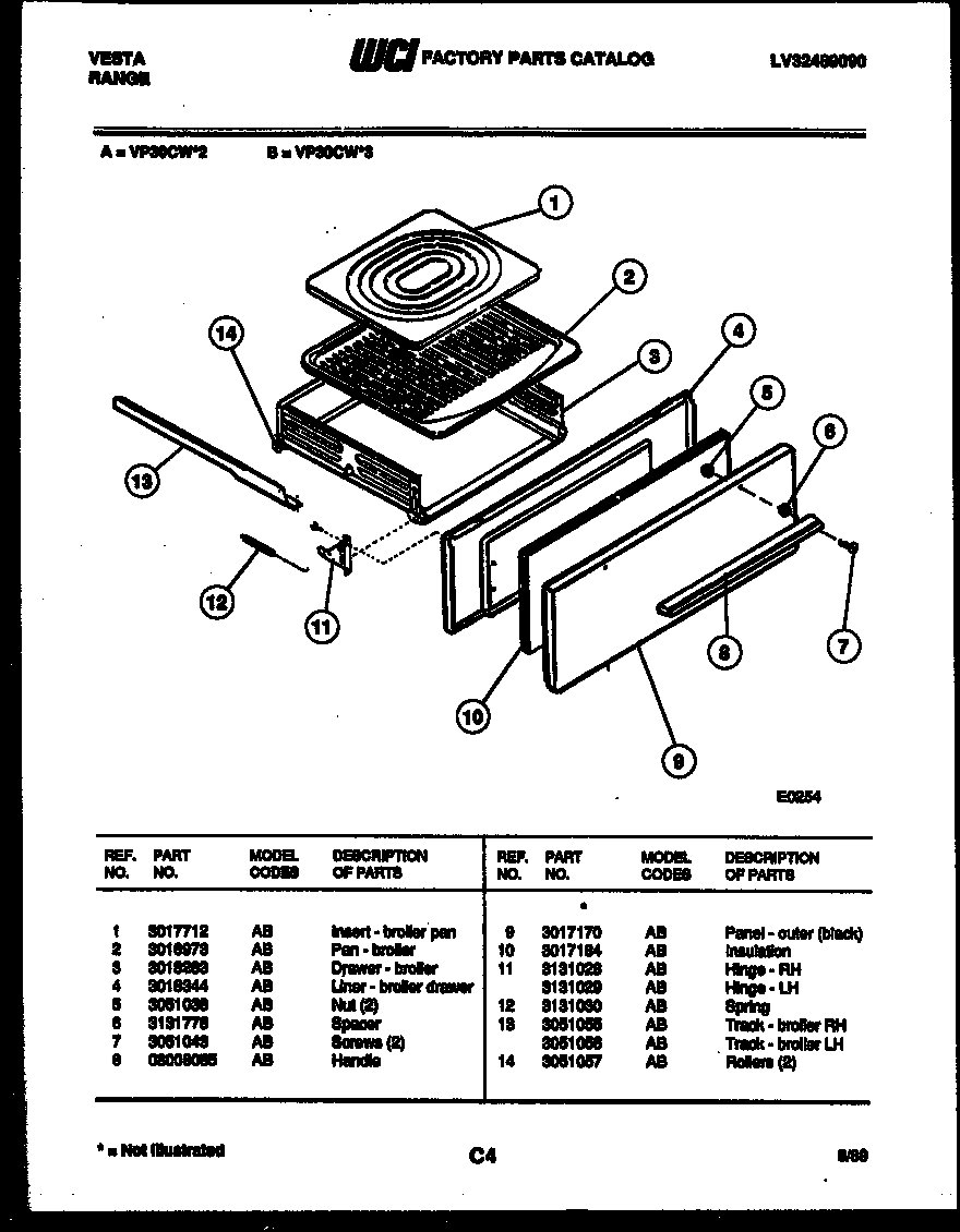 Tappan VP30CW2 broiler drawer parts diagram