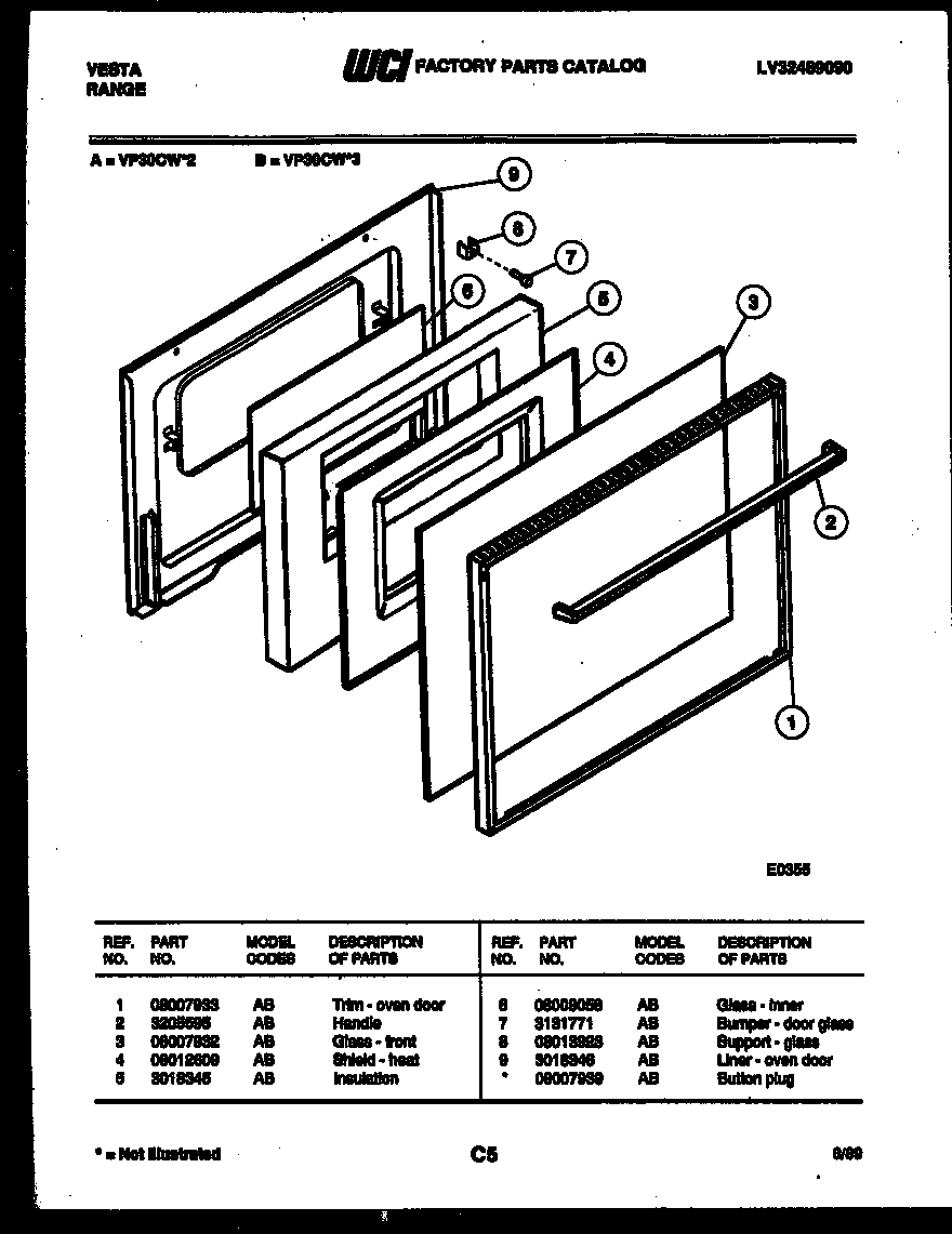 Tappan VP30CW2 door parts diagram