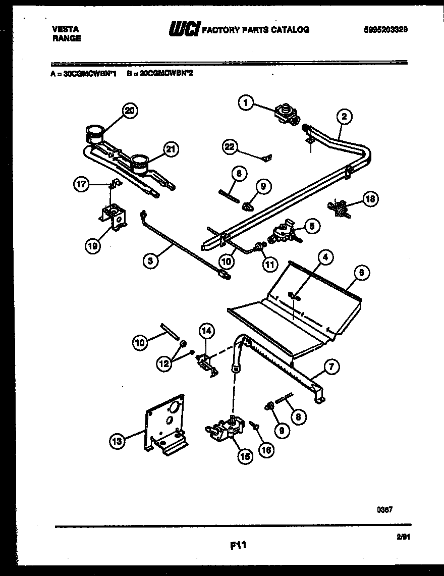 Tappan 30CGMCWBN2 burner parts diagram