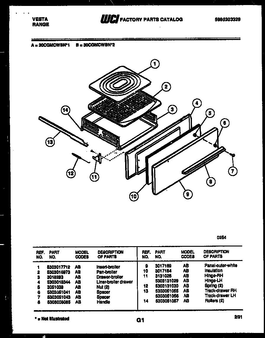 Tappan 30CGMCWBN2 broiler drawer parts diagram