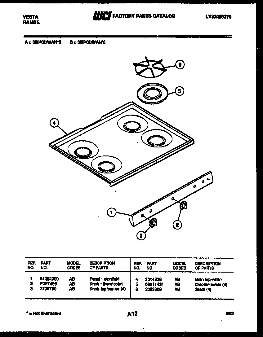 Tappan 30IPCDWAN6 cooktop parts diagram