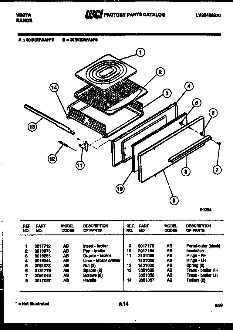 Tappan 30IPCDWAN6 broiler drawer parts diagram