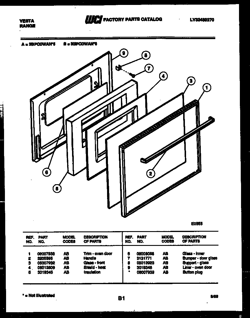Tappan 30IPCDWAN6 door parts diagram
