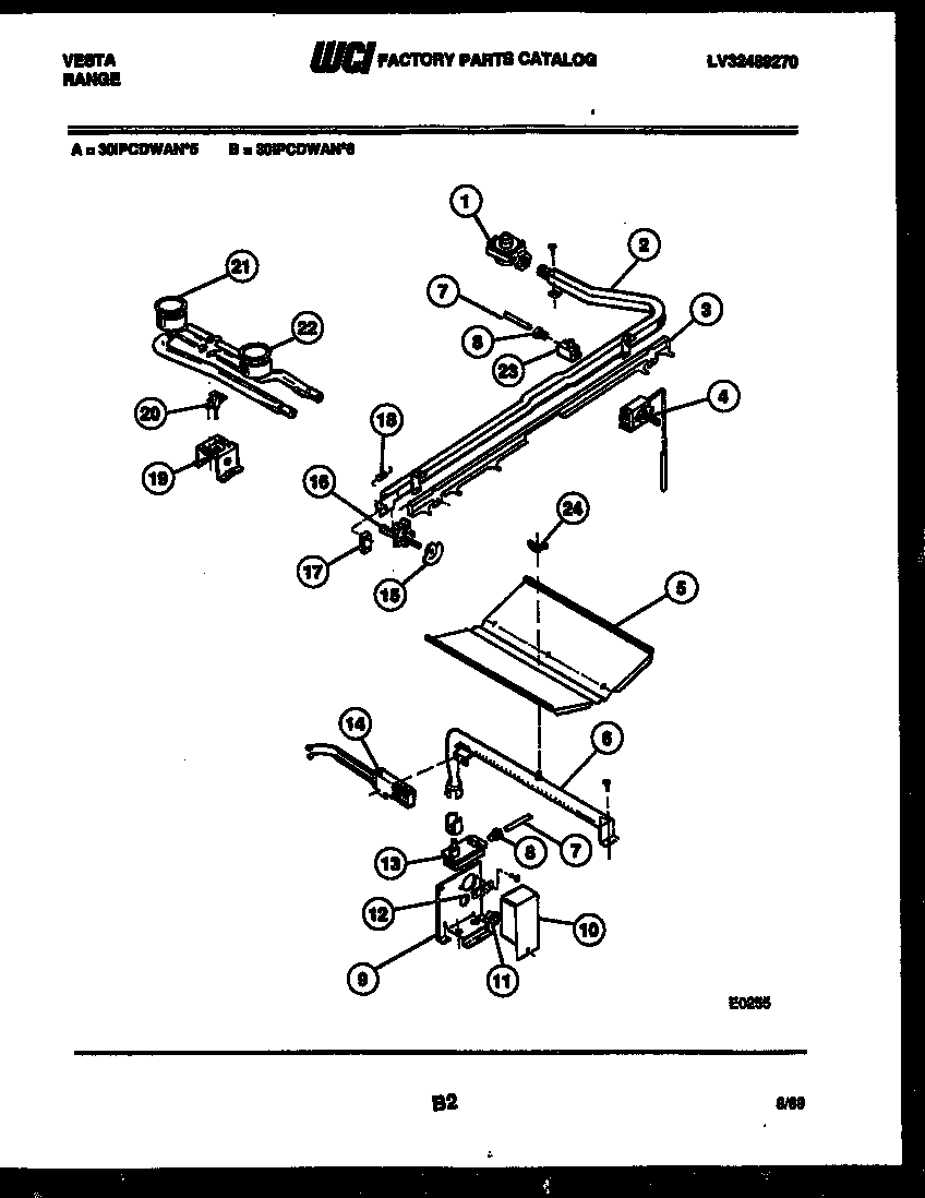 Tappan 30IPCDWAN6 burner, manifold and gas control diagram