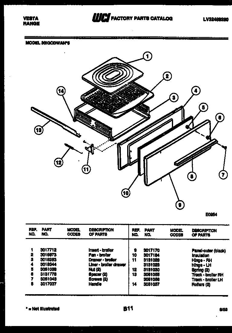 Tappan 30IGCDWAN5 broiler drawer parts diagram