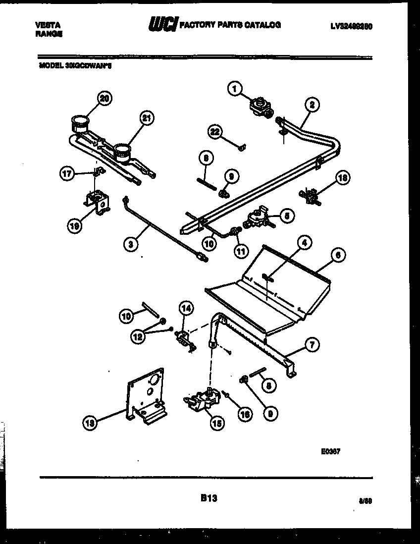 Tappan 30IGCDWAN5 burner, manifold and gas control diagram