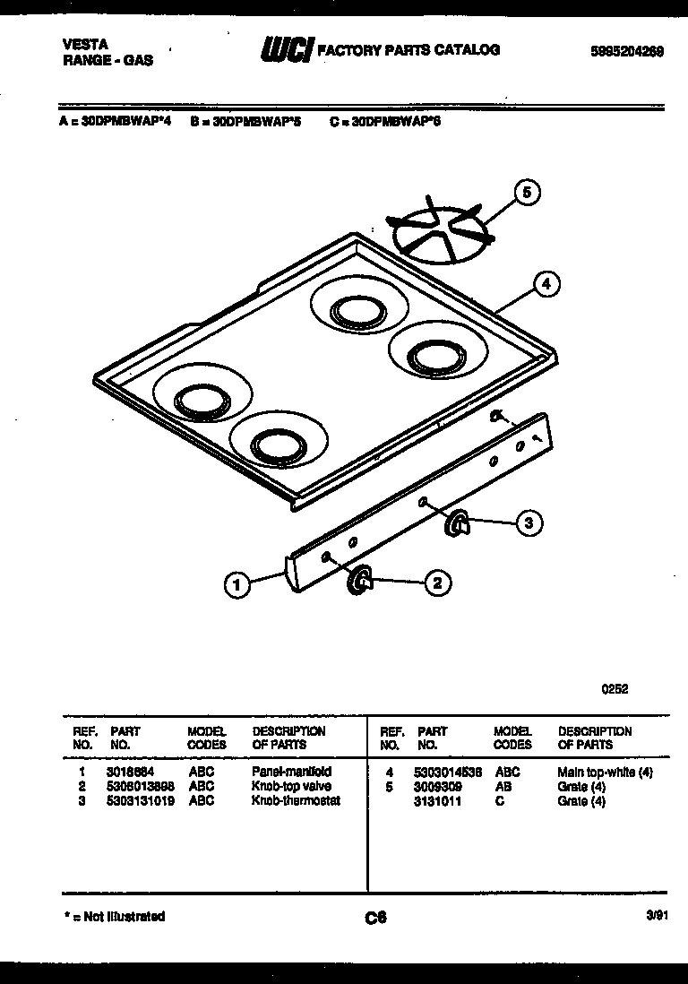 Tappan 30DPMBWAP6 burner, manifold and gas control diagram