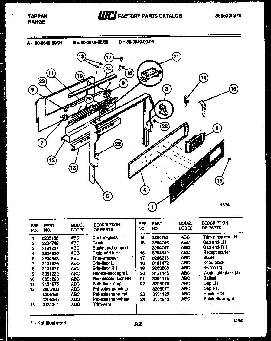 Tappan 30-3649-00-03 backguard diagram
