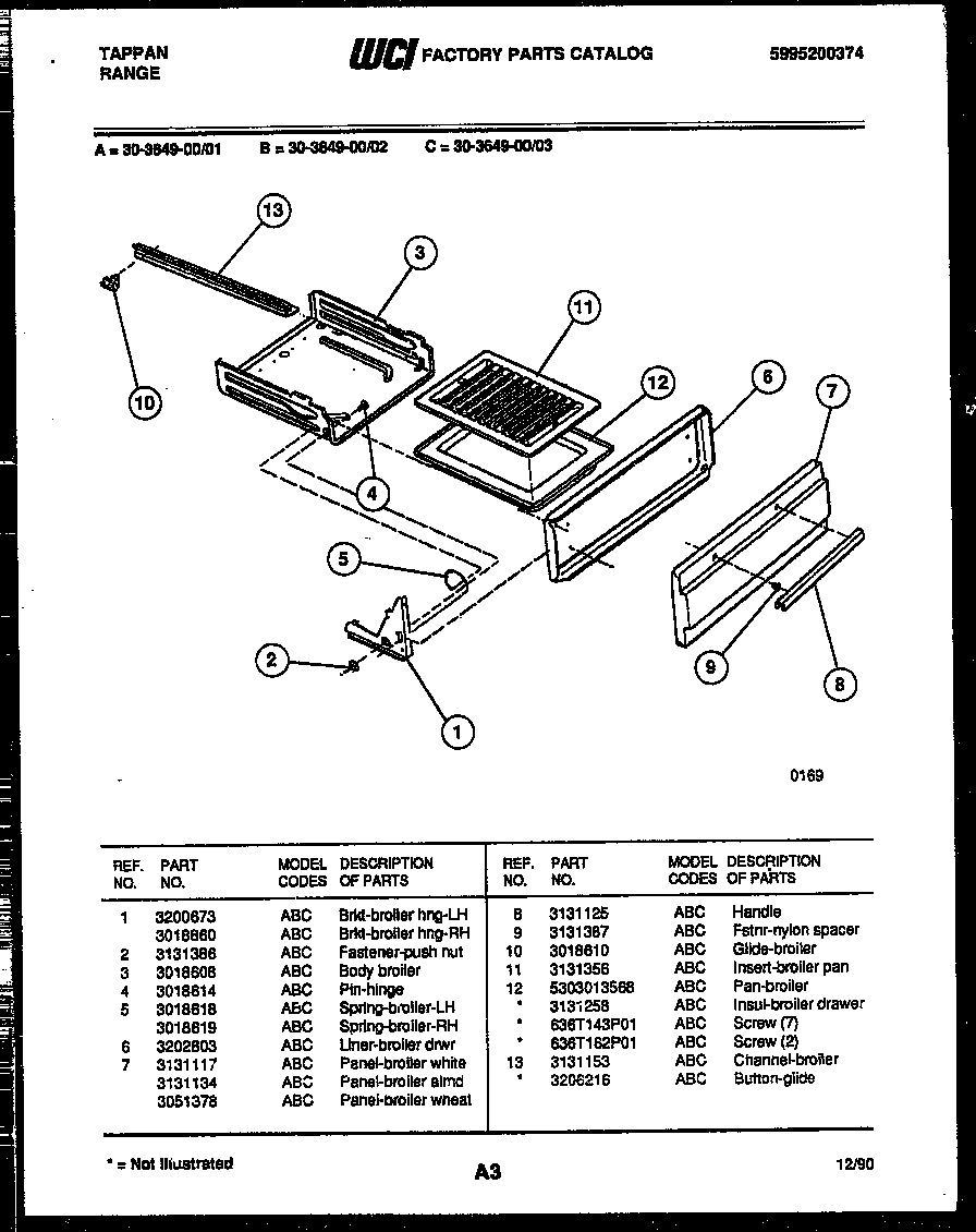 Tappan 30-3649-00-03 broiler drawer parts diagram