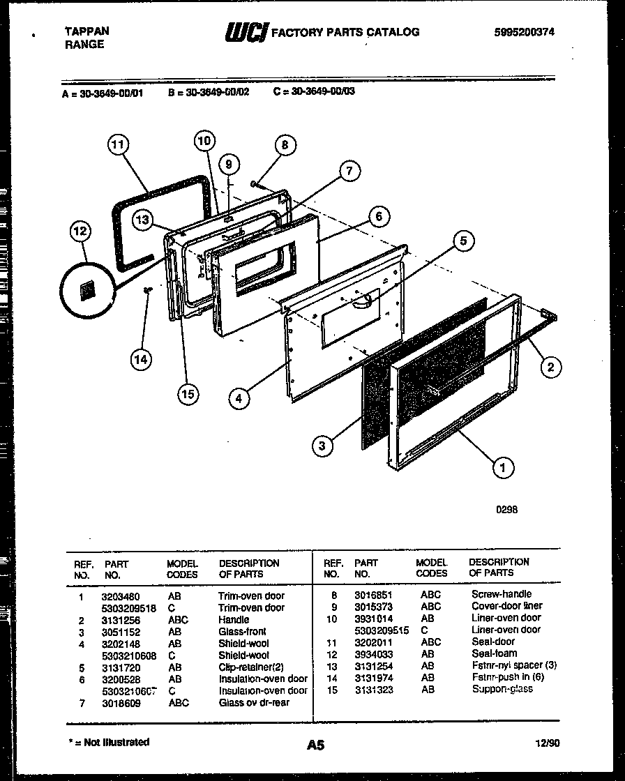 Tappan 30-3649-00-03 door parts diagram