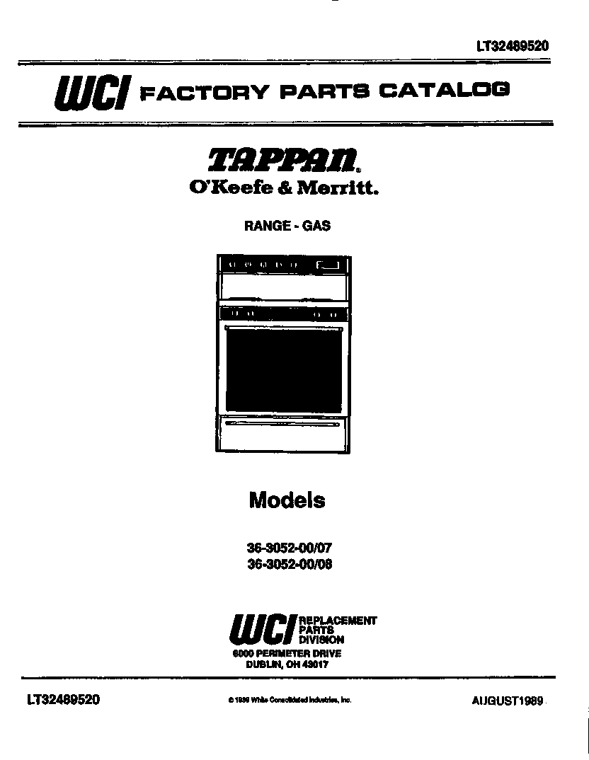 Tappan 36-3052-66-08 cover page diagram