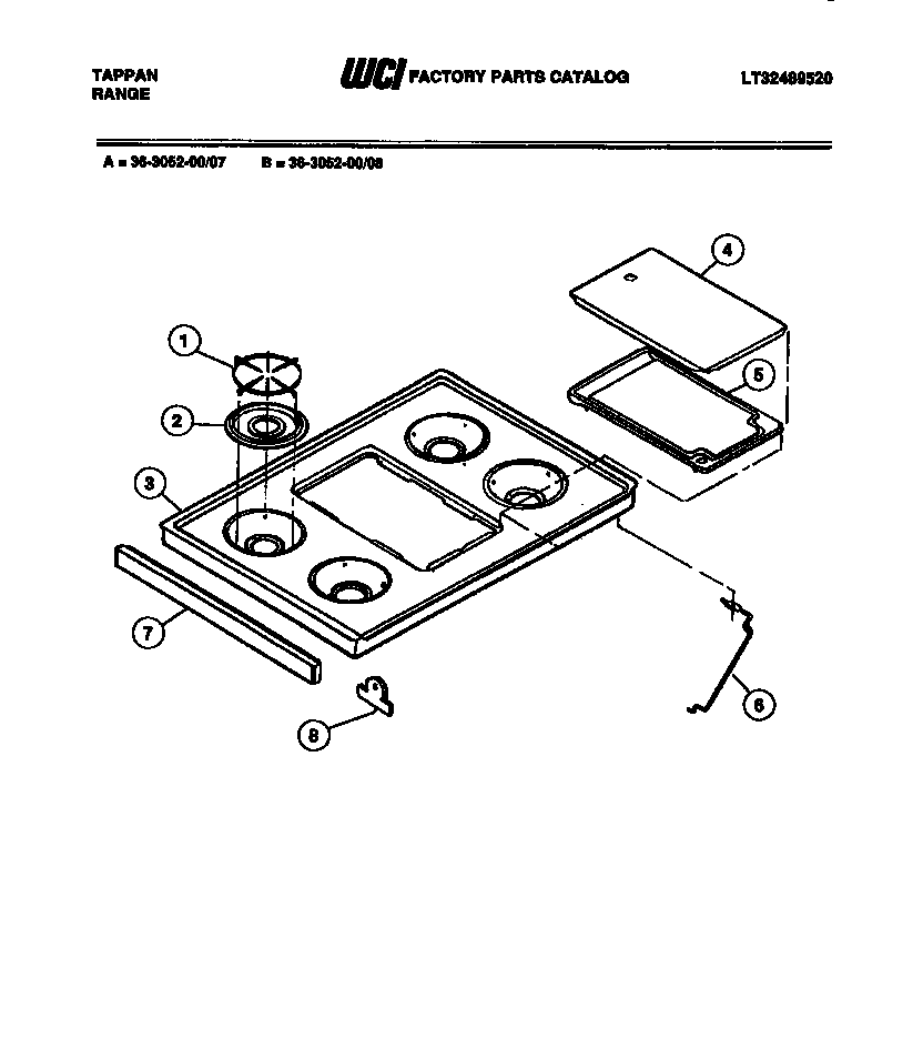 Tappan 36-3052-66-08 cooktop parts diagram