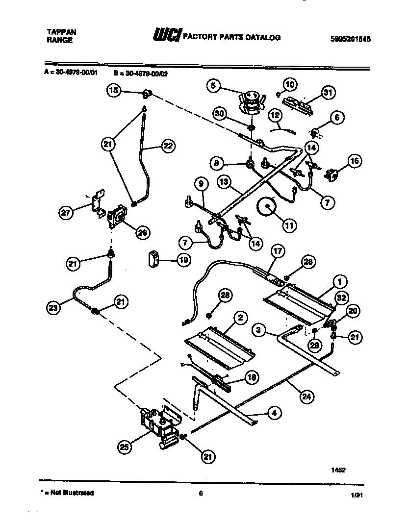 Tappan 30-4979-08-01 burner, manifold and gas control diagram