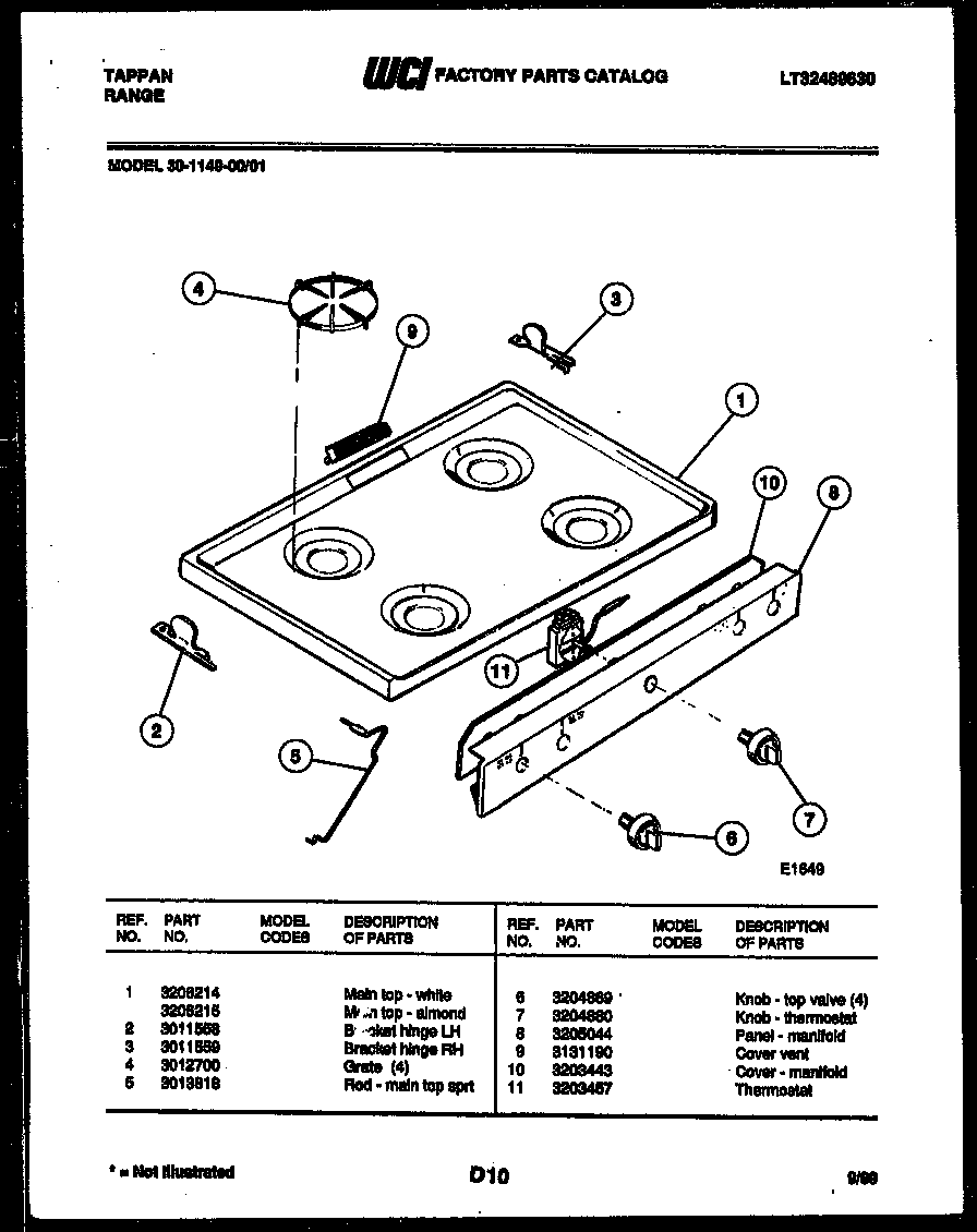Tappan 30-1049-00-02 cooktop parts diagram