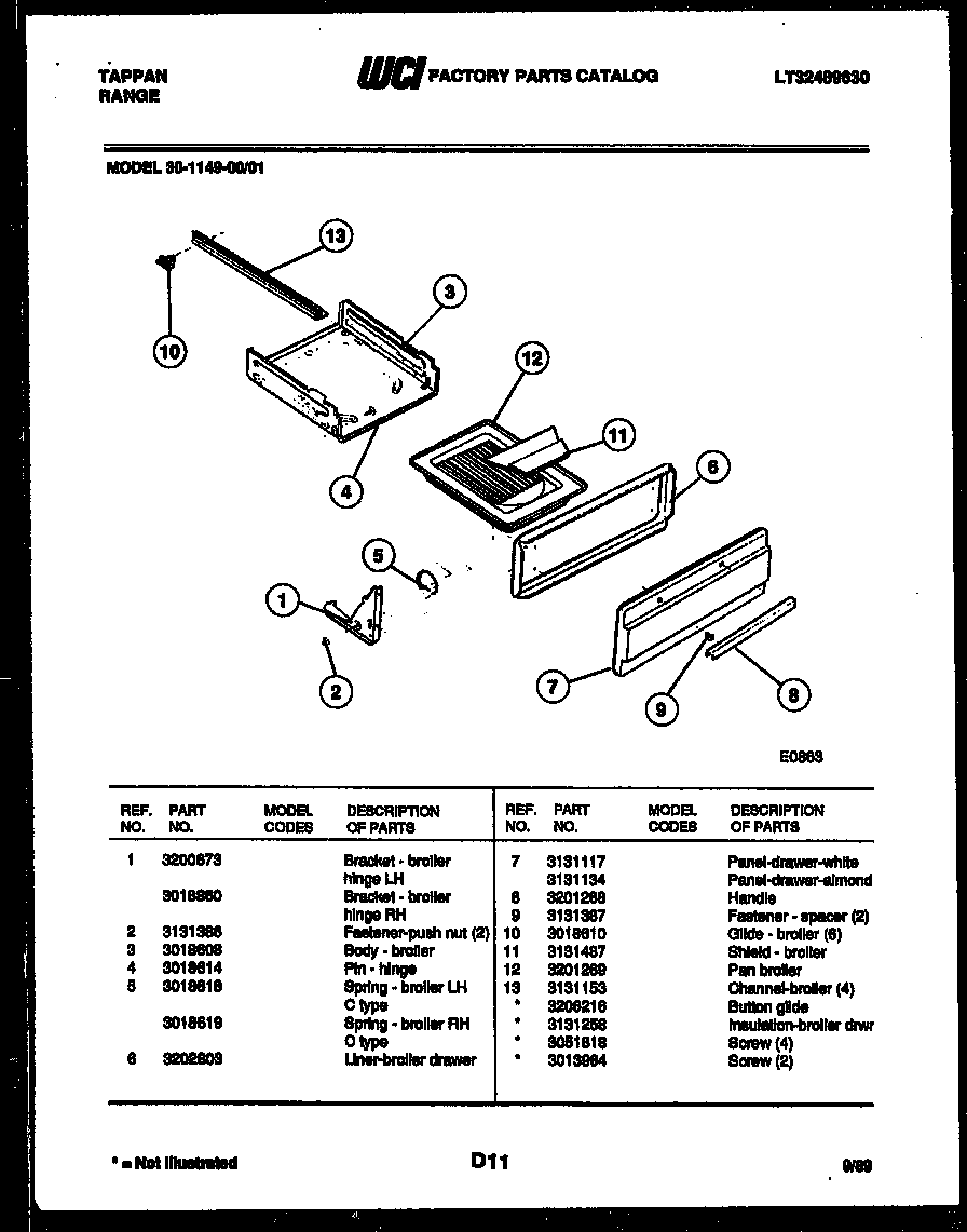 Tappan 30-1049-00-02 broiler drawer parts diagram
