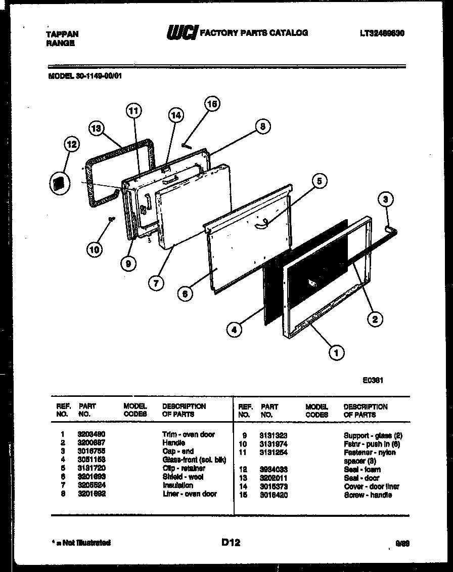 Tappan 30-1049-00-02 door parts diagram