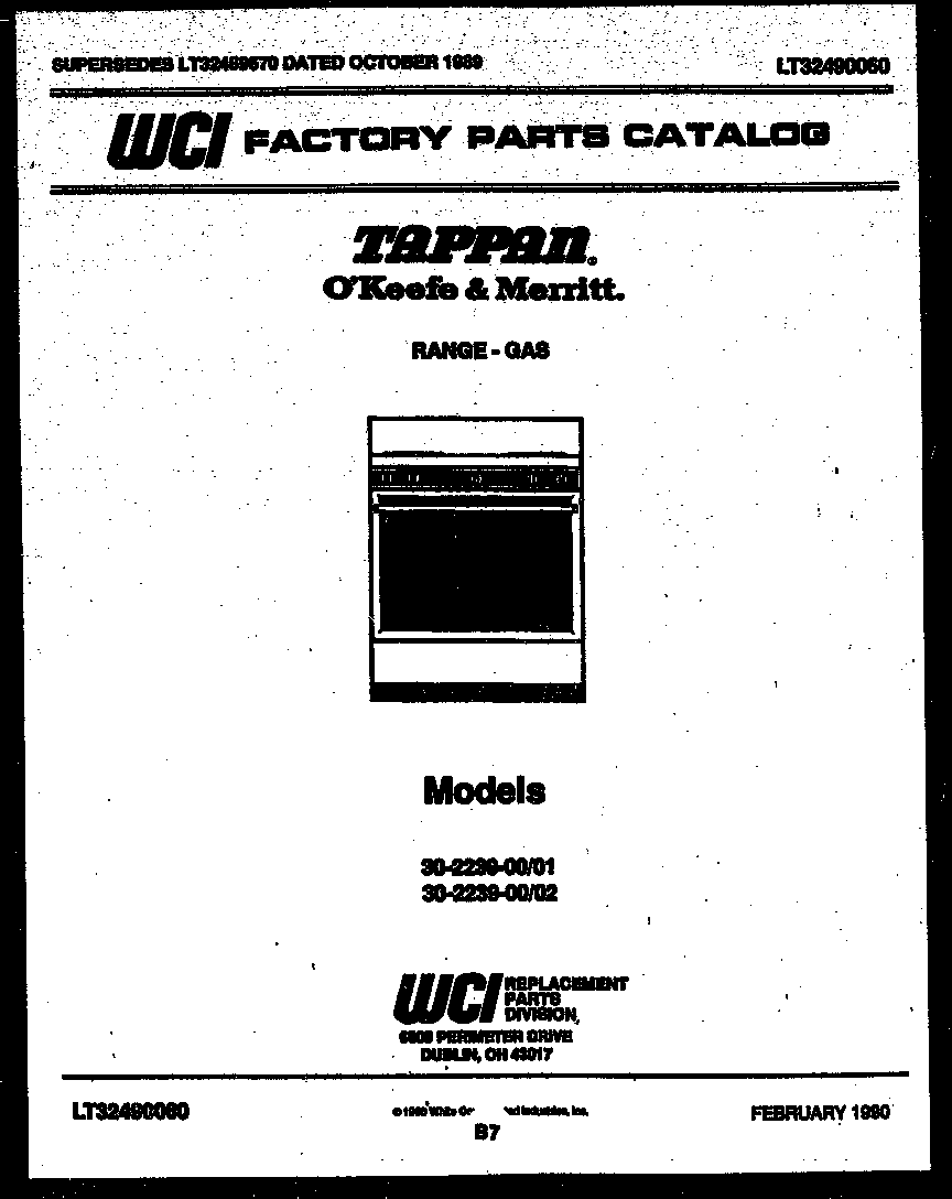 Tappan 30-2239-00-02 cover page diagram