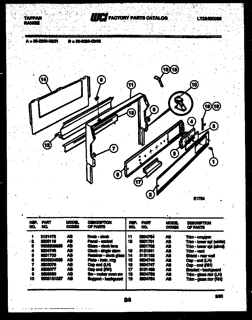 Tappan 30-2239-00-02 backguard diagram