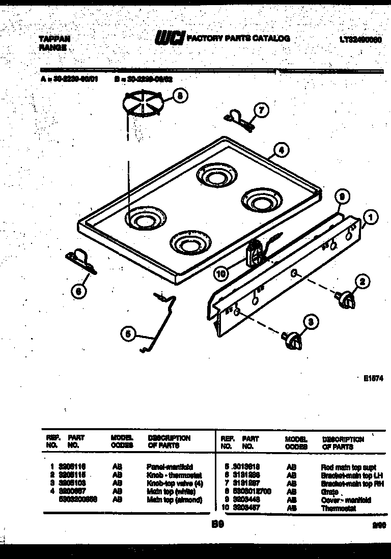 Tappan 30-2239-00-02 cooktop parts diagram
