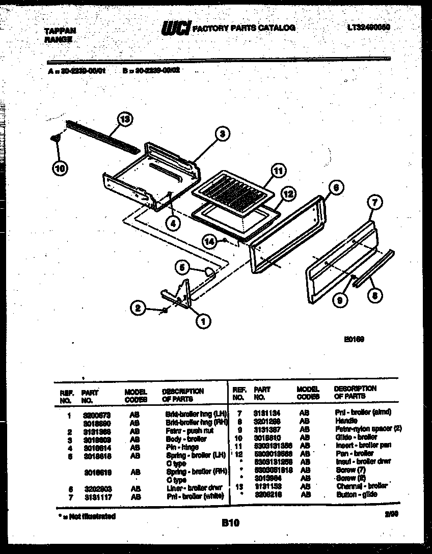 Tappan 30-2239-00-02 broiler drawer parts diagram