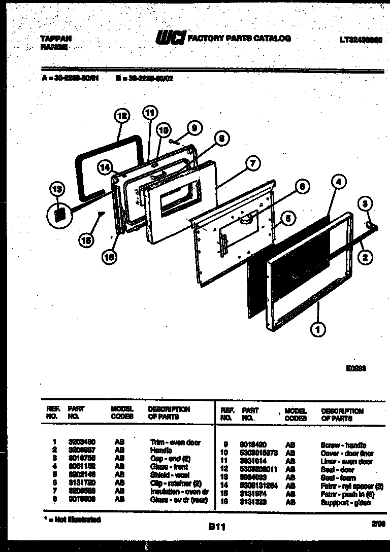 Tappan 30-2239-00-02 door parts diagram