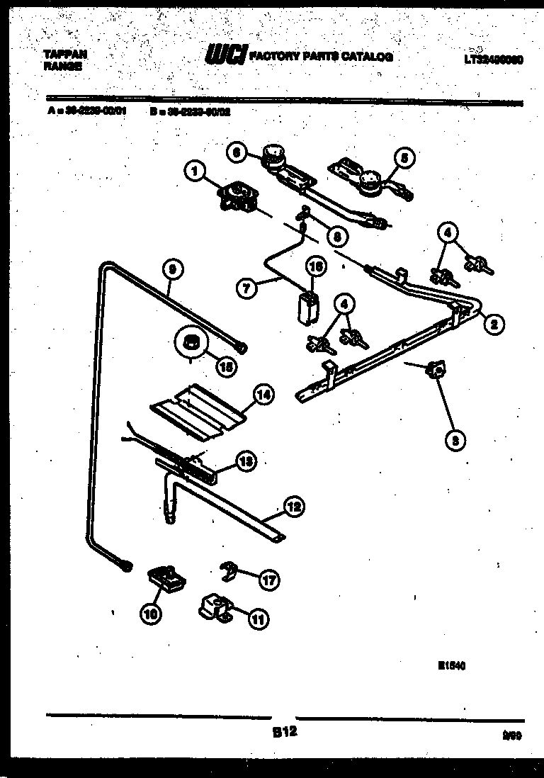 Tappan 30-2239-00-02 burner, manifold and gas control diagram